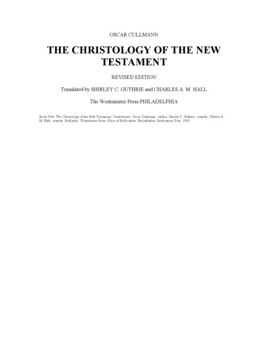 The Christology of the New Testament