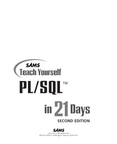 Sams Teach Yourself PL SQL in 21 Days (2nd Edition)
