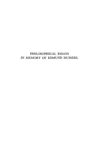 Philosophical Essays in Memory of Edmund Husserl