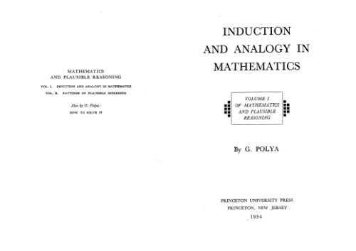 INDUCTION AND ANALOGY IN MATHEMATICS Mathematics and plausible reasoning
