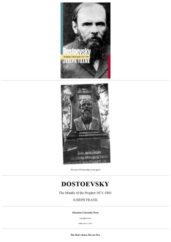 Dostoevsky: The Mantle of the Prophet, 1871-1881