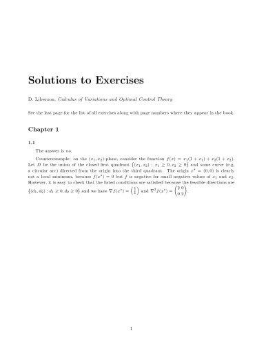 Calculus of Variations and Optimal Control Theory: A Concise Introduction (Instructor Solution Manual, Solutions)