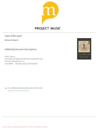 Laws of the Land: Fengshui and the State in Qing Dynasty China