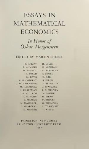 Essays in Mathematical Economics, in Honor of Oskar Morgenstern