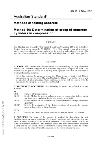 Methods of testing concrete: Determination of creep of concrete cylinders in compression