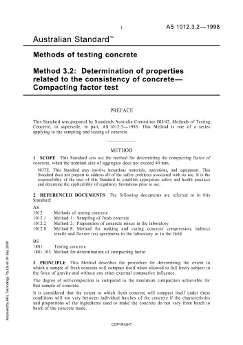 Methods of testing concrete, method 3: determination of properties related to the consistency of concrete