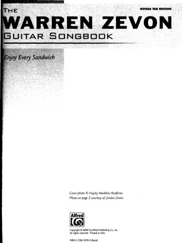 The Warren Zevon Guitar Songbook (Guitar Songbook Edition) (Guitar Songbooks)