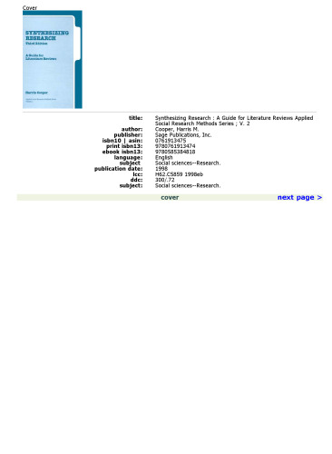 Synthesizing Research: A Guide for Literature Reviews (Applied Social Research Methods)
