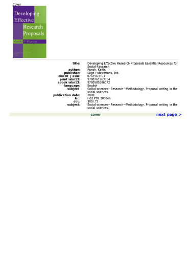Developing Effective Research Proposals (Essential Resource Books for Social Research)
