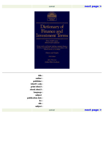 Dictionary of Finance and Investment Terms (Barron's Financial Guides)