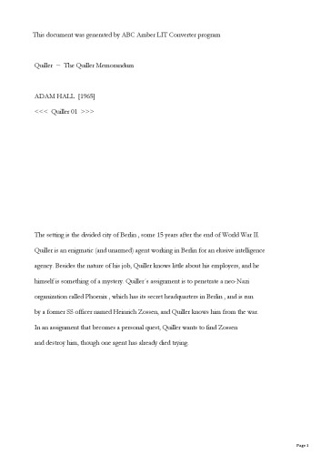 The Quiller Memorandum (Otto Penzler Presents...)