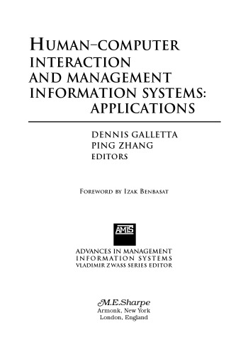 Human-computer Interaction and Management Information Systems: Applications (Advances in Management Information Systems)