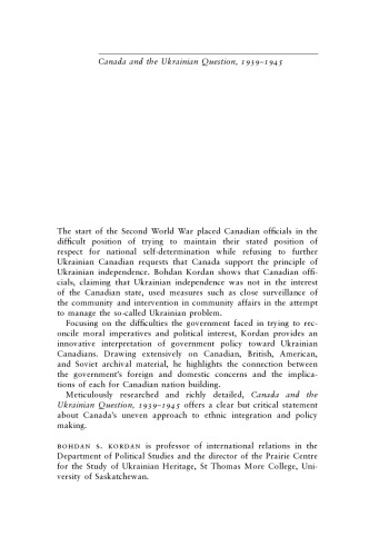 Canada and the Ukrainian Question, 1939-1945: A Study in Statecraft