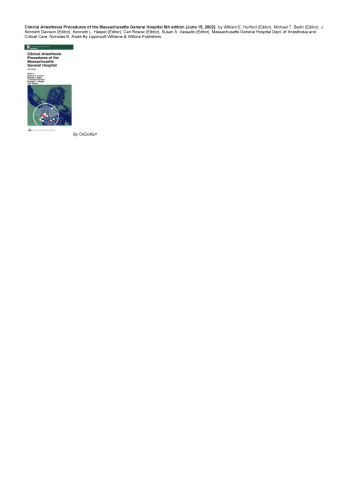 Clinical Anesthesia Procedures of the Massachusetts General Hospital
