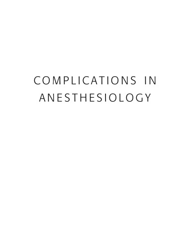 Complications in Anesthesiology (Complications in Anesthesiology