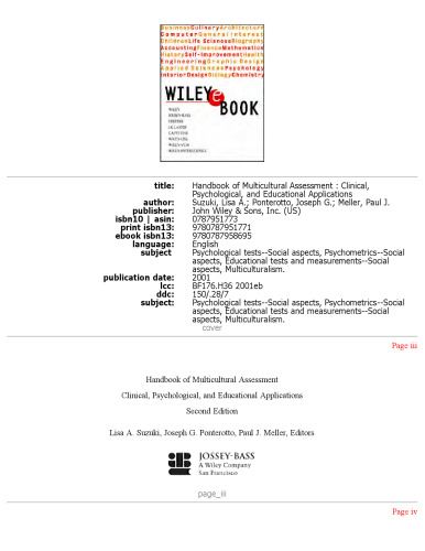 Handbook of Multicultural Assessment: Clinical, Psychological, and Educational Applications