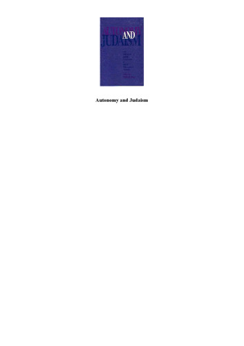 Autonomy and Judaism: The Individual and the Community in Jewish Philosophical Thought