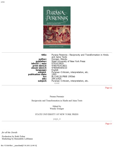 Purana Perennis: Reciprocity and Transformation in Hindu and Jaina Texts
