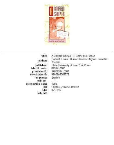 A Barfield sampler: poetry and fiction