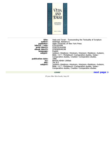Veda and Torah: Transcending the Textuality of Scripture