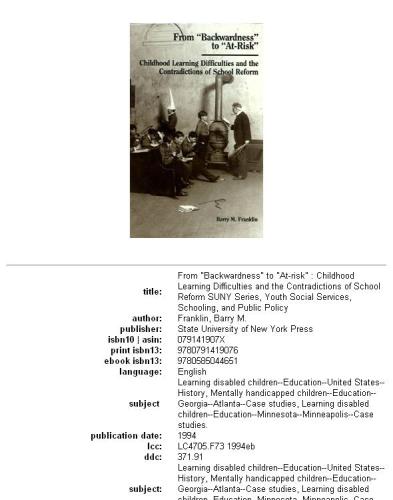 From ''backwardness'' to ''at-risk'': childhood learning difficulties and the contradictions of school reform