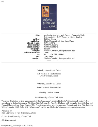 Authority, Anxiety, and Canon: Essays in Vedic Interpretation