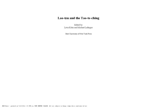 Lao Tzu And The Tao-Te-Ching