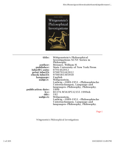 Wittgenstein's Philosophical Investigations (S U N Y Series in Philosophy)