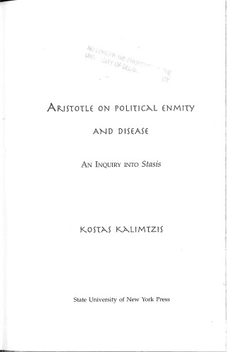 Aristotle on Political Enmity and Disease: An Inquiry into Stasis