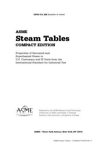 ASME Steam Tables: Compact Edition