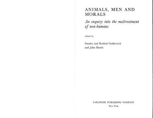 Animals, Men and Morals