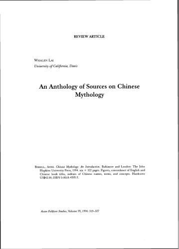 An Anthology Of Sources On Chinese Mythology