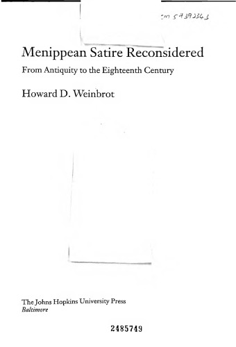 Menippean Satire Reconsidered: From Antiquity to the Eighteenth Century