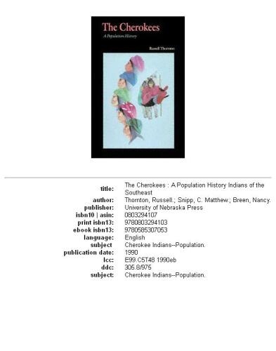 The Cherokees: A Population History