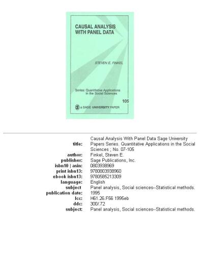 Causal Analysis with Panel Data (Quantitative Applications in the Social Sciences)