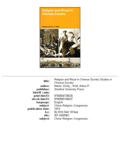 Religion and Ritual in Chinese Society