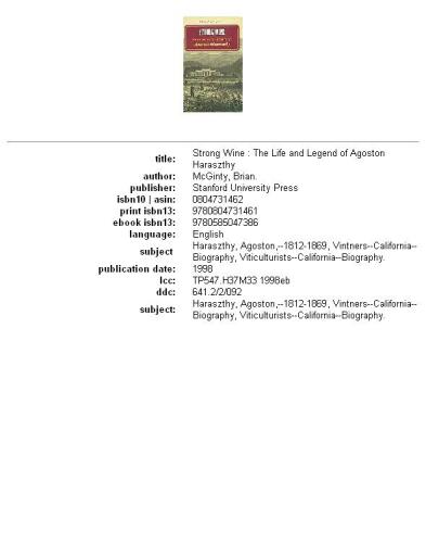 Strong wine: the life and legend of Agoston Haraszthy