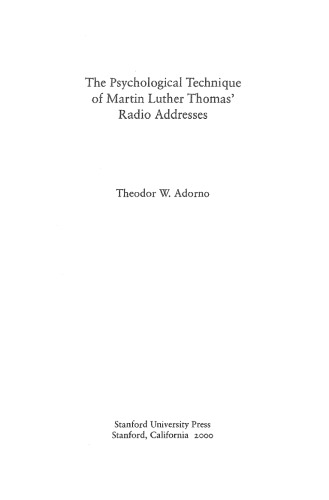 The Psychological Technique of Martin Luther Thomas' Radio Addresses