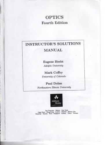 Optics: instructor's solutions manual
