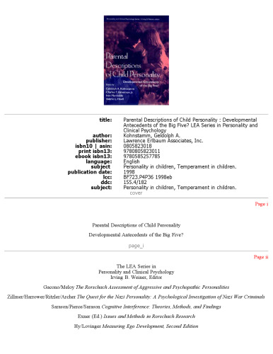 Parental Descriptions of Child Personality: Developmental Antecedents of the Big Five?