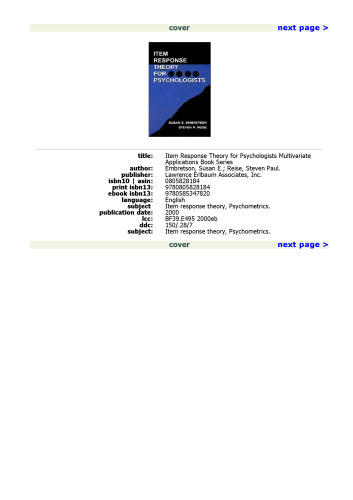 Item Response Theory for Psychologists (Multivariate Applications Book Series)