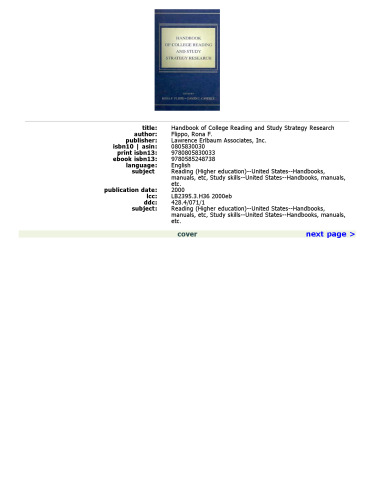 Handbook of College Reading and Study Strategy Research