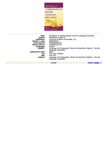 Handbook of Undergraduate Second Language Education