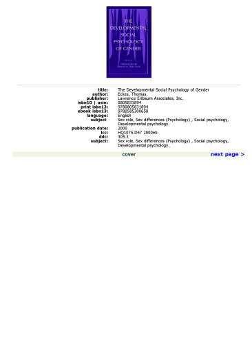 The Developmental Social Psychology of Gender