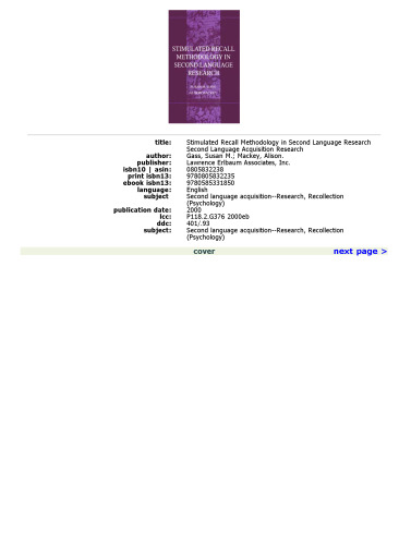 Stimulated Recall Methodology in Second Language Research