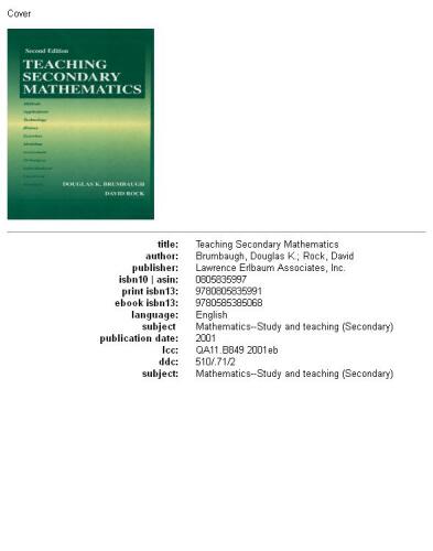 Teaching secondary mathematics, Volume 1