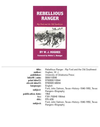 Rebellious Ranger: Rip Ford and the Old Southwest