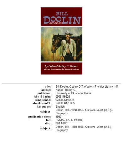 Bill Doolin, Outlaw O.T (The Western Frontier Library, V. 41)