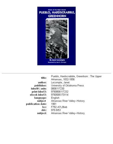 Pueblo, Hardscrabble, Greenhorn: Society on the High Plains, 1832-1856