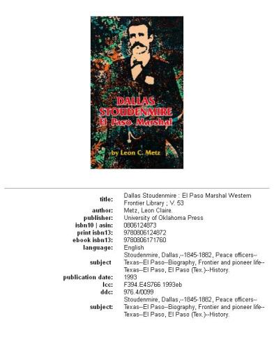 Dallas Stoudenmire: El Paso Marshall (Western Frontier Library)